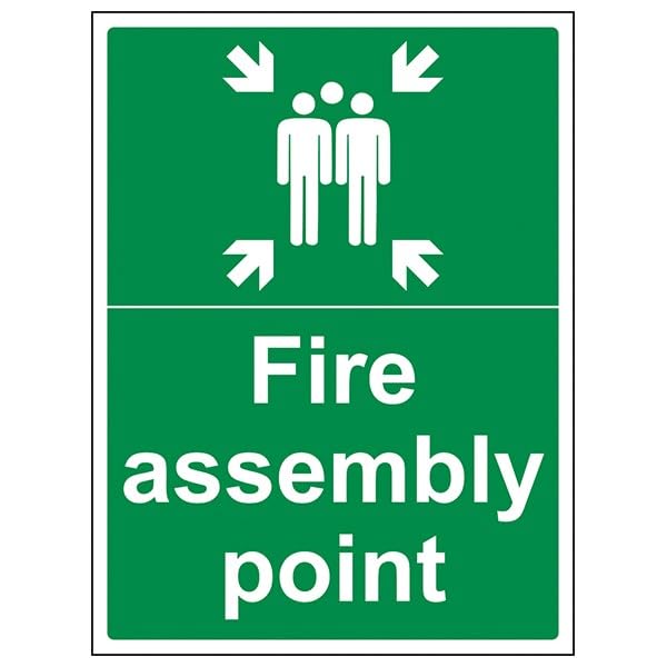 V Safety Fire Assembly Point - Fire Assembly Point With Family - 400 X 600MM Safety Sign With Snap Frame, Green, 400x600mm
