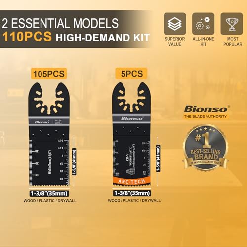Image of Bionso 110PCS Oscillating Tool Blade Cuts Wood, Sharp and Durable Multitool Blades, Multi Tool Blades Kits, Oscillating Saw Blades Fit Dewalt Milwaukee Ryobi Makita Worx Rockwell