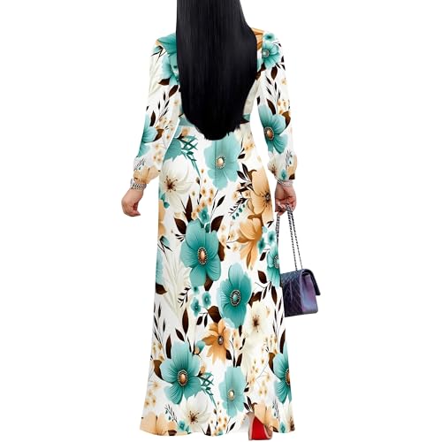 Image of Women's Maxi Dresses Plus Size Formal Long Sleeve Wrap Dress Winter Church Boho Bohemian Floral Wedding Guest
