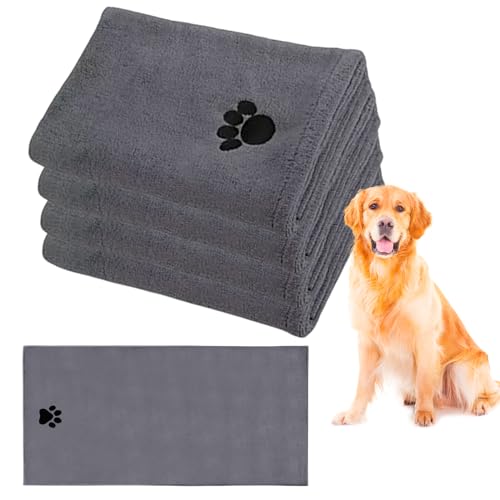 Serviette Microfibre Ultra-absorbante Pour Chien Et Chat - Lot De 2, Gris Et Bleu - Séchage Rapide, Poches, Lavable Machine