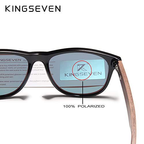 KINGSEVEN Wooden Sunglasses Polarized for Men Women Retro Vintage Mirrored Lenses Walnut Wood Frame W57774