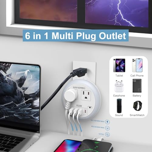 Image of LED Night Lights Plug into Wall, Plug in Night Light with 4 USB Ports and 2 Outlets, Smart Dusk to Dawn Sensor 6-Color Adjustable, Night Light for Bathroom Bedroom Hallway