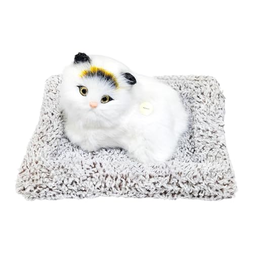 Image of FunBlast Cute Cat Plush Toy with Meow Sound, Toy Accessories for Car Dashboard & Home Decor, Realistic Cat Pet Toys with Bed, Gift for Kids (White-Random)