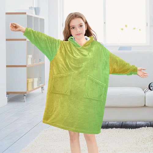 Yellow Green Gradient Ombre Wearable Blankets for Kids Girls Cozy Pullover Toddler Boys Hoodie Sweatshirt Oversized S4