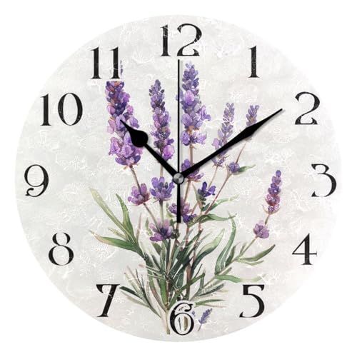 ALAZA Lavender Purple Flower Wall Clock Battery Operated Kitchen Clock