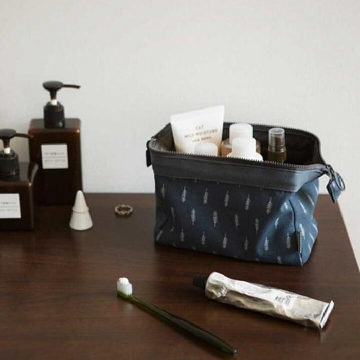 TS WITH TECHSUN Polyester Waterproof Cosmetic Toiletry Bag Travel Floral Printed Women Vanity Shaving Household Grooming Portable Zipper Makeup Case Pouch (Navyblue)