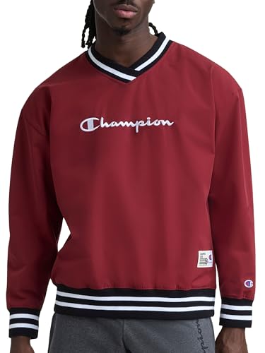 Image of Champion Men's Lightweight V-Neck Woven Pullover, Standard Fit, Script Logo