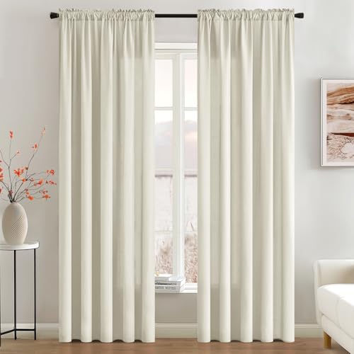 Image of MIULEE Ivory Semi Sheer Privacy Curtains Drapes 2 Panels 52W x 72L | Semi sheer privacy, non-see-through, light filtering, fits kitchen, bathroom, bedroom