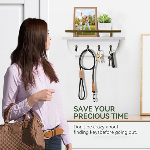 Key Holder Wall Mount Mail Organizer with Shelf & 4 Hooks, Semicircle Decorative Key Rack, Rustic Key Hanger for Entryway, Apartment Essentials, Home Decor Aesthetic - Image 4