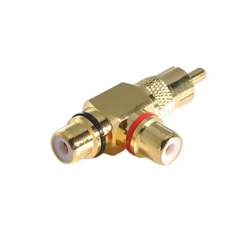 WLGQAV one Male to Two Female Adapter, AV Male and Female Connector Brass Gold-Plated Amplifier Audio Multi-Source Access T Type