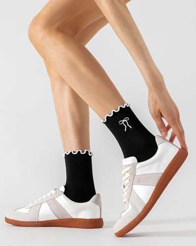 Image of Yawlsow Cute Pilates Grip Socks for Women Ruffle Frilly Yoga Socks Non Slip Cotton Crew Grippy Sock for Barre Workout