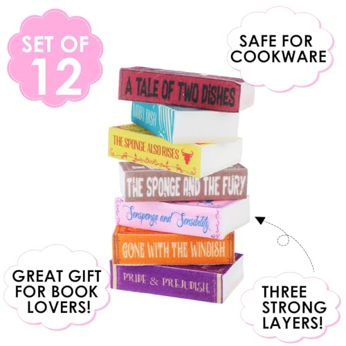 Image of 12 Pieces Book Kitchen Sponges Novels Sponges Fun Non-Scratch Scrub for Washing Dishes Pots Pans and Household Cleaning Supplies for Kitchen Dishes Furniture Gifts