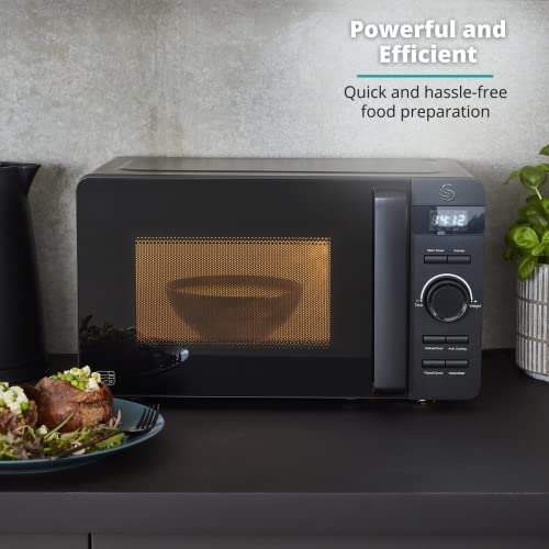 Swan SM22037LBLKN Stealth LED Digital Microwave with Glass Turntable, Defrost Setting, 20L, 800W, Matte Black - Image 3