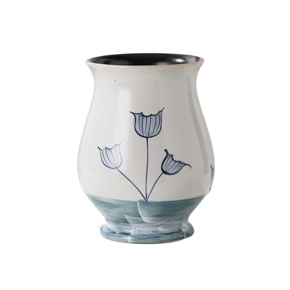 Pots de jardin vasque à fleurs en céramique bleue et blanche avec évacuation d'eau