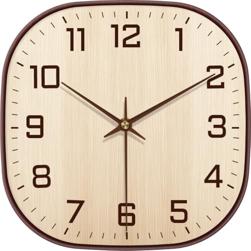 Image of STAR WORK 12 inch Inch Square Silent Non-Ticking Quartz Movement Wall Clock with Analog & Digital Display | Easy-to-Read Numbers | Modern Design for Living Room, Bedroom or Office (Cream - Brown)