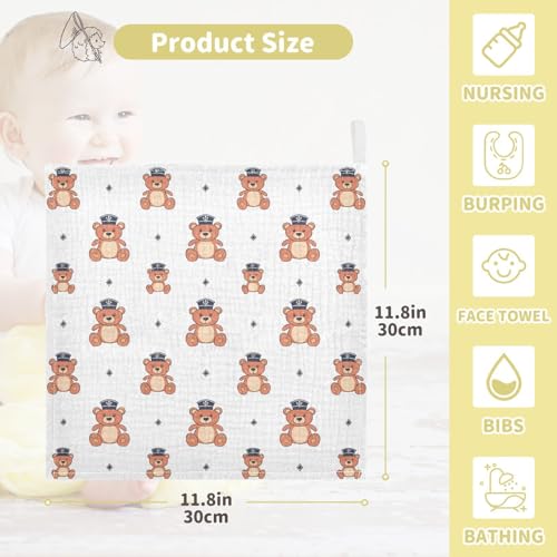 vvfelixl Cartoon Captain Bear Baby Burp Cloths Baby Muslin Washcloths for Boys Girls Cotton Babys Face Towel for Newborn Infants Soft and Absorbent 11.8 X 11.8 in, 5 Pack4