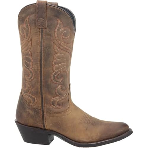 Laredo Womens Bridget Embroidered Round Toe Casual Boots Mid Calf Low Heel 1-2" - Brown