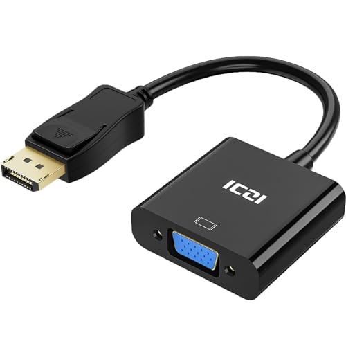 ICZI Adaptateur DisplayPort vers VGA 1080P,Convertisseur DP Mâle vers VGA Femelle Full HD Noir pour PC,TV,Ecran,Projecteur