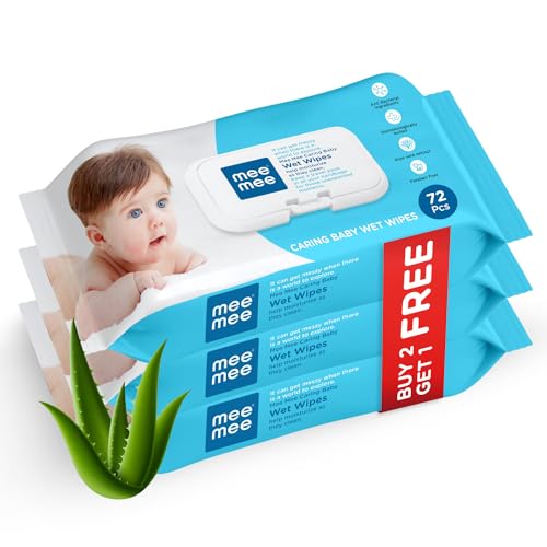 Mee Mee Wet Wipes for Baby Skin with Aloe Vera 72Pcs, Pack of 3 | Paraben Free, Fragrance Free, pH Balanced, Dermatologically Safe, Baby Wipes Combo | Pack With Lid Mee Mee Wet Wipes for Baby Skin with Aloe Vera 72Pcs, Pack of 3 | Paraben Free, Fragrance Free, pH Balanced, Dermatologically Safe, Baby Wipes Combo | Pack With Lid