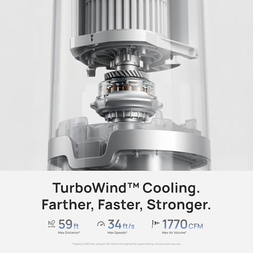 Image of DREO TurboCool Misting Fan 765S, Tower Fans that Blow Cold Air, 10F Cooling, 34ft /s Fast Standing Fan, 6L Tank, 20 dB Quiet DC Motor, 90 Smart Oscillating Fan with 12 Speeds, 4 Modes for Home, White