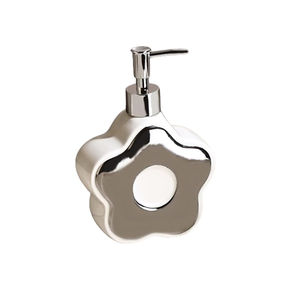 Dozownik mydła łazienkowego Dozownik do mydła w płynie do rąk i naczyń w kształcie kwiatka, ceramiczny, 350 ml, do kuchni i łazienki, do użytku komercyjnego Dozowniki łazienkowe(Silver)