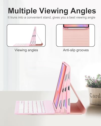 Image of EAMPANG Case with Keyboard Mouse for Samsung Galaxy Tab S10 Lite /S10 FE 5G /S9 FE 10.9 Inch /S9 11 Inch,7 Color Rainbow Backlit Detachable USB-C Keypad Magnetic Cover with Pencil Holder Pink