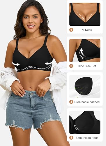 Image of Xcutting Bra for Women Wireless No Underwire Seamless Full Coverage Deep V Bralettes Everyday Comfortable Soft
