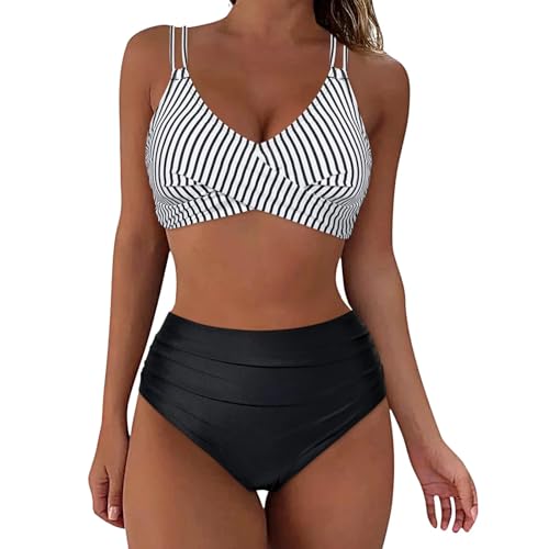 Conjunto de 2 piezas para mujer, traje de baño sexy hawaiano con triángulo, traje de baño y pantalones cortos para mujer 2025, O-067 Negro, S