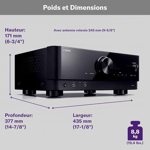 Yamaha RX-V4A, Noir – Amplificateur WiFi avec son Surround MusicCast, Fonctions Gaming et Systèmes Voice Control – Système Home Cinéma 5.2 – Image 4