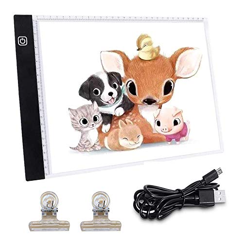 SCRIMEMO Mesa de Luz Dibujo A4, Delgado Copia de la Junta, Brillo Ajustable LED Tableta,Tableros de Dibujo LED Tracking Light Pad con cable USB, para Animación, Bocetos, Diseño,Tatoo Dibuja