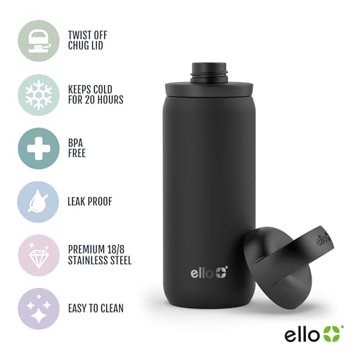 Image of Ello Cooper Twist 18oz Kids Stainless Steel Water Bottle with Chug Lid | Leak Proof Double Walled and Vacuum Insulated | Fits Car Cupholder | Built in Carry Loop | Dishwasher Safe | Antigua