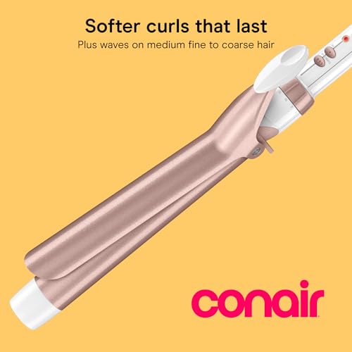 Image of Conair Double Ceramic 1 -Inch Extra Long Barrel Curling Iron | Extra-long 7.5-in. Barrel With Cool Tip, Styles Loose Curls on Medium and Long Hair, White /Rose Gold, CD709L
