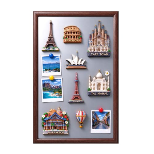 Aethervell Magnetic Board for Wall, Framed Magnet Display Bulletin Board for Souvenir and Fridge Magnets, No-Drill Wall Mount, Wood Frame, Galvanized Metal Surface, [11.8' x 16.9']