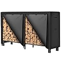 AMAGABELI GARDEN & HOME 6ft Firewood Rack With Cover Combo Set Waterproof Outdoor Log Holder Fireplace Heavy Duty Stacker Pit for Patio Logs Storage Steel Tubular Wood Pile Tool Accessories Black