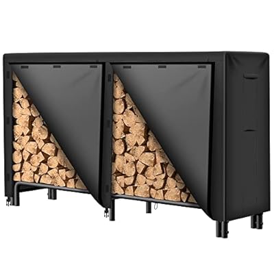 AMAGABELI GARDEN & HOME 6ft Firewood Rack With Cover Combo Set Waterproof Outdoor Log Holder Fireplace Heavy Duty Stacker Pit for Patio Logs Storage Steel Tubular Wood Pile Tool Accessories Black