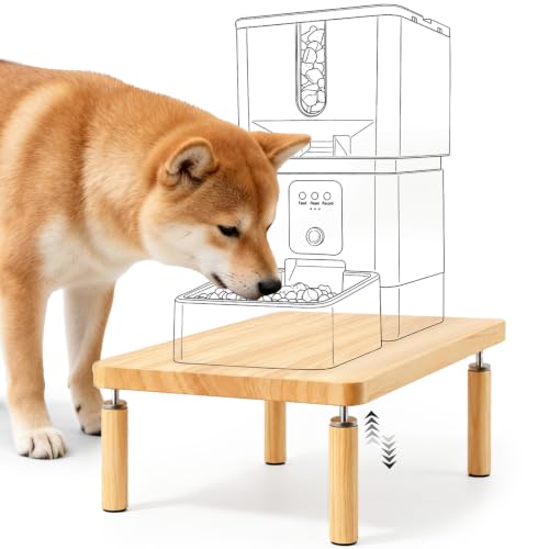 SZEE Adjustable Dog Food Stand, Raised Dog Bowl Stand for Medium Breeds, Elevates from 5 1/2" to 6 3/4", Relieves Spine and Joints on Pets (M, Solid Wood)