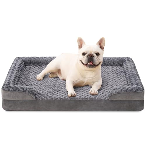 KSIIA Hundebett Kleine Hunde Orthopädisches, Bezug der Basis und Armlehnen abnehmbar waschbar, Wasserdicht Innenfutter, Hundesofa Hundekorb, erhöhte Ränder, rutschfeste Unterseite, Hundecouch grau