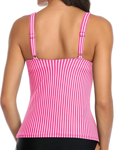 Image of Yonique Women's Tankini Top Only Tummy Control Bathing Suit Top Ruffle Swimsuit Top V Neck Swim Tank Top No Bottom