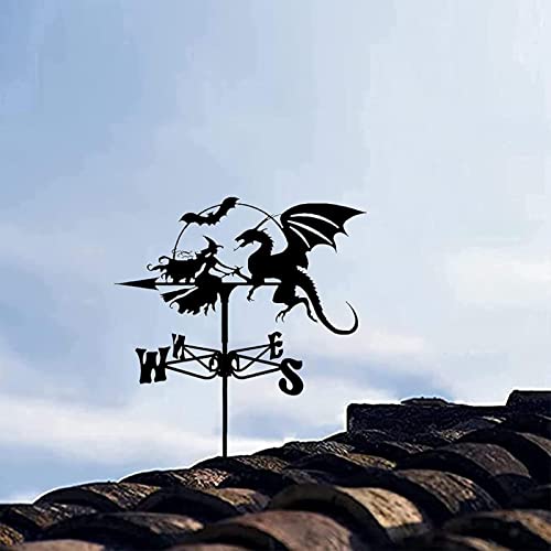 Wzglod Weather Vane Dragon And Witch Stainless Steel Weathervane Durable Retro Farm Scene Garden Stake Weathercock Measuring Tools For Patio Yard Decoration (Color : Dragon 1) #TOP2