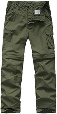 Kids' Cargo Pants, Boy's Casual Outdoor Quick Dry Waterproof Hiking Climbing Convertible Trousers Army Green