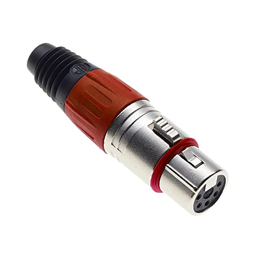 Keple Enchufe XLR De 5 Polos, Rojo - Enchufe Hembra para Micrófono De Audio DMX, Adaptador Mellado, Conector De Construcción Metálica con Carcasa De Plástico