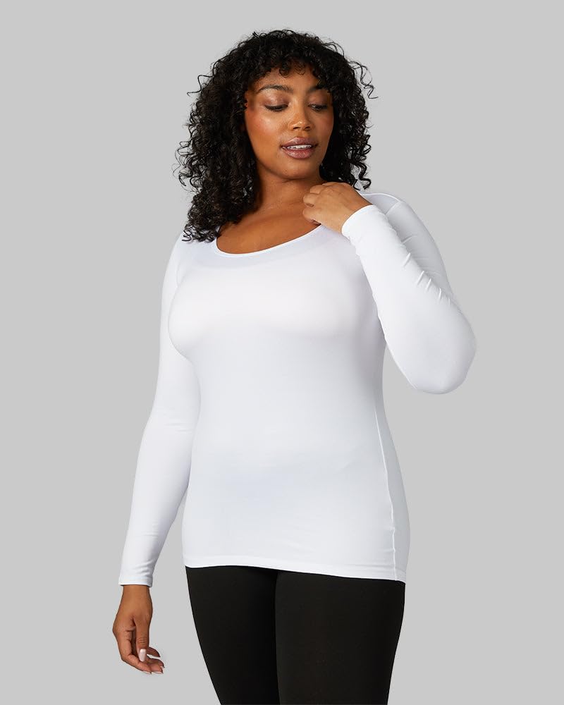 32 Degrees - Camiseta ligera con cuello redondo para mujer, ajuste a la forma, manga larga, elástico en 4 direcciones, térmica