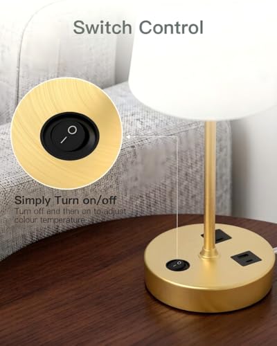 Image of Addtam Bedroom Table Lamp, Bedside Lamp with AC Outlet and USB C Charging Ports(PD 20W), 3-Way Dimmable Lamp with Switch, Lamps with Shade for Night Stands, Living Room, Desk, and Home Office, 6.5Ft