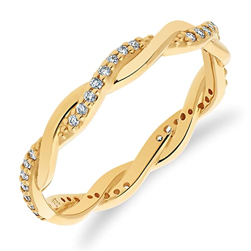 Anello da donna intrecciato in oro giallo 375/1000 con 40 diamanti bianchi, 12, Metallo, Diamante bianco