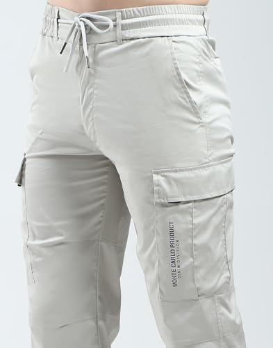 Image of Monte Carlo Men's Regular Fit Cargo Pants | Solid Pattern Casual Trousers | Drawstring Closure | Stylish & Comfortable Everyday Wear Cargo for Men's
