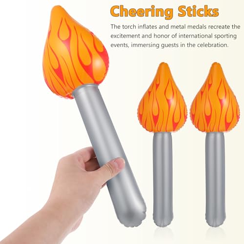 Toyvian 3pcs Inflatable with 6pcs Gold Award Medals Metal Winner Medals for Medieval Luau Themed Party Sports Decorations Competitions Performance Torch Props - Image 4
