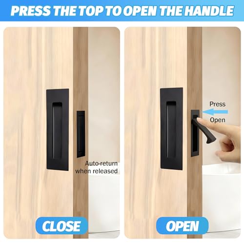 Manijas empotradas para puertas correderas de bolsillo negras, tiradores recessed para puertas | Manija de acero inoxidable montada al ras, tiradores modernos para gabinetes, baño, balcón, oficina y puertas de granero miniatura 3