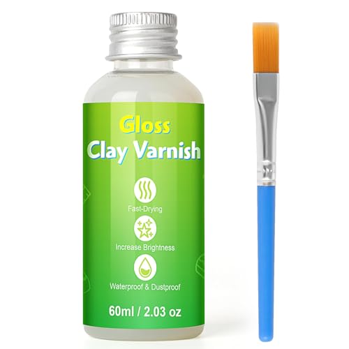 Ciberate 60 ml Air Dry Clay Glaze, Gloss Varnish for Ceramic & Modelling Clay, High Gloss & Scratch-Resistant & Waterproof, Ideal for Artwork Finishing