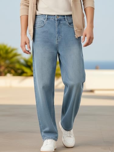 Image of Urbano Fashion Men's Loose Baggy Fit Washed Jeans Non-Stretchable
