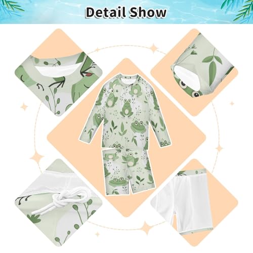 Frogs Grass Boys Swimsuit Rash Guard Toddler Kids Long Sleeve Swim Shirt and Trunks Swimwear Set 3-10Y3